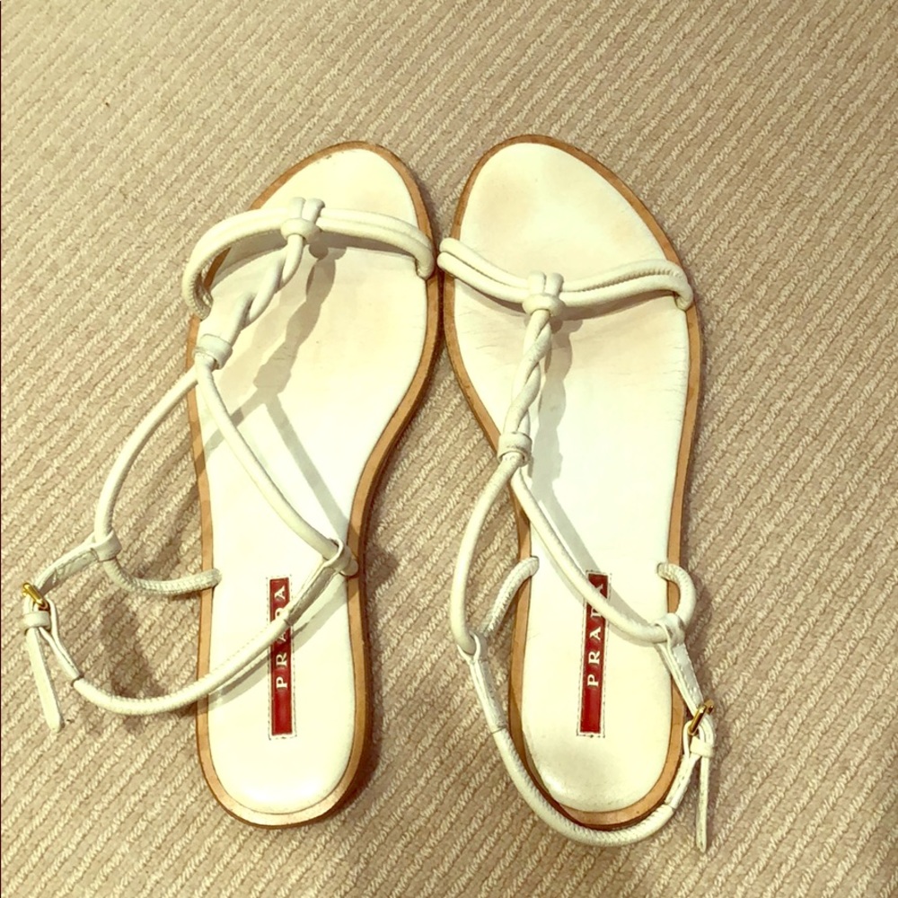Prada White Leather Rope Strap Flat Sandals size EU 38